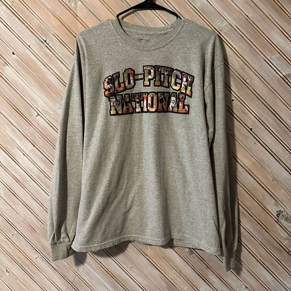 Slo-Pitch Nationals Patch Embroidered Gray Long Sleeve Baseball